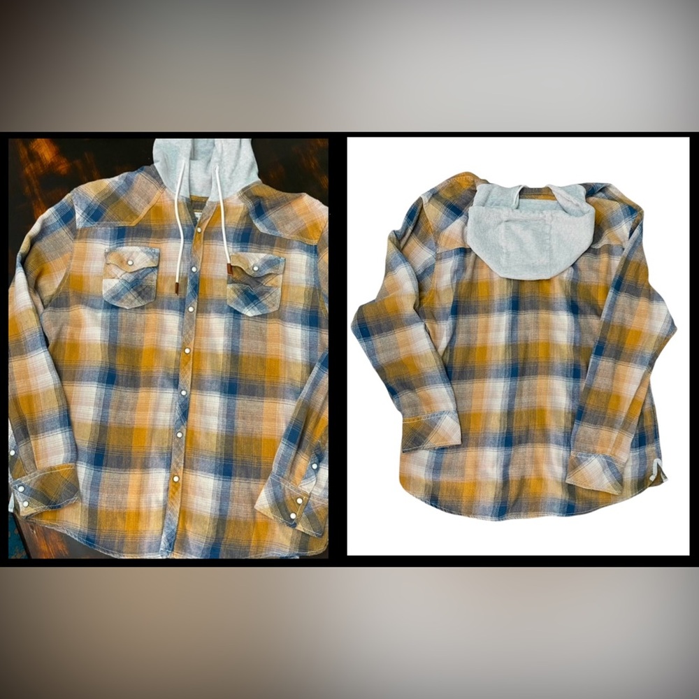 BKE by BUCKLE Men’s Vintage Flannel Athletic Hooded Shirt - Picture 7 of 10